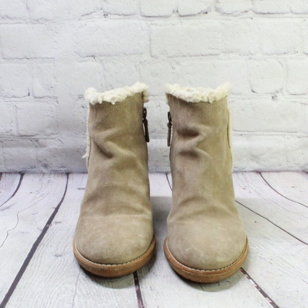 Cole Haan Brown Suede Slip On Side Zip Ankle Wedge Boots Size 7.5 B - Picture 4 of 9